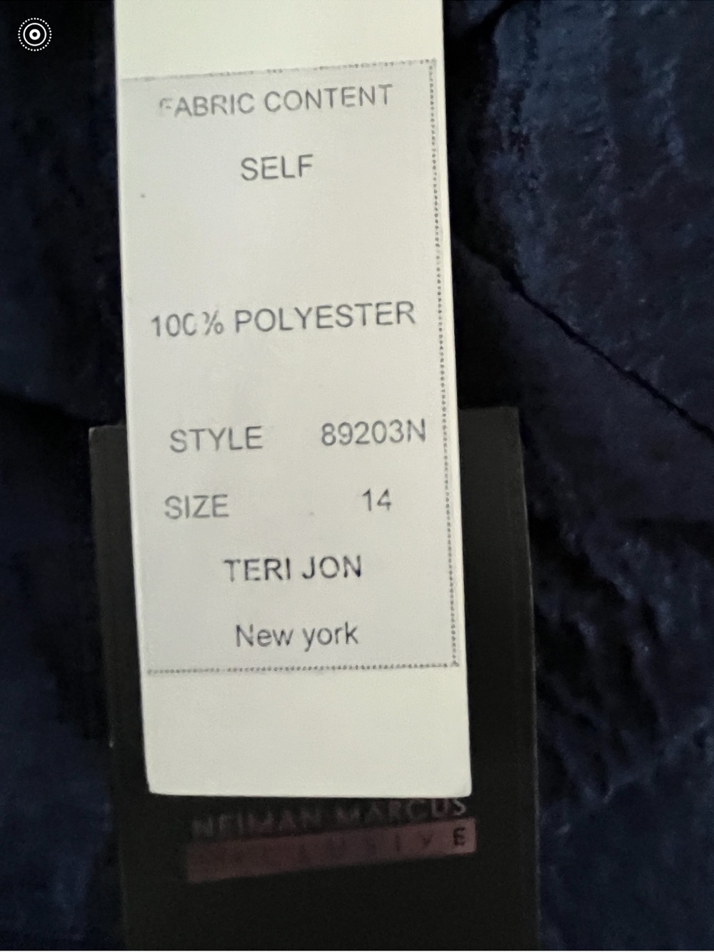 Rickie Freeman for Teri Jon Off-the- Shoulder High Low Navy Jacquard Gown S 14 - Picture 9 of 9